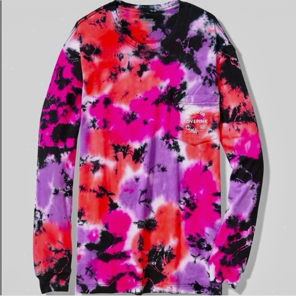 Victoria’s Secret PINK campus tee poppy tie dye campus t shirt PINK tie dye top - Picture 1 of 4